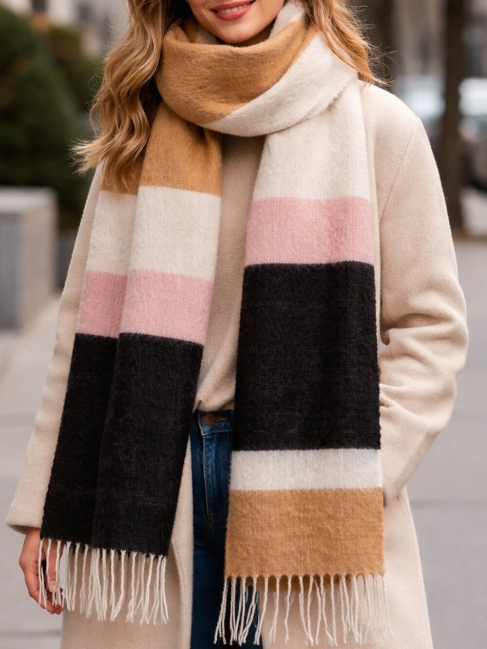 Banana Republic Colorblock Fuzzy Oversized Blanket Scarf Large